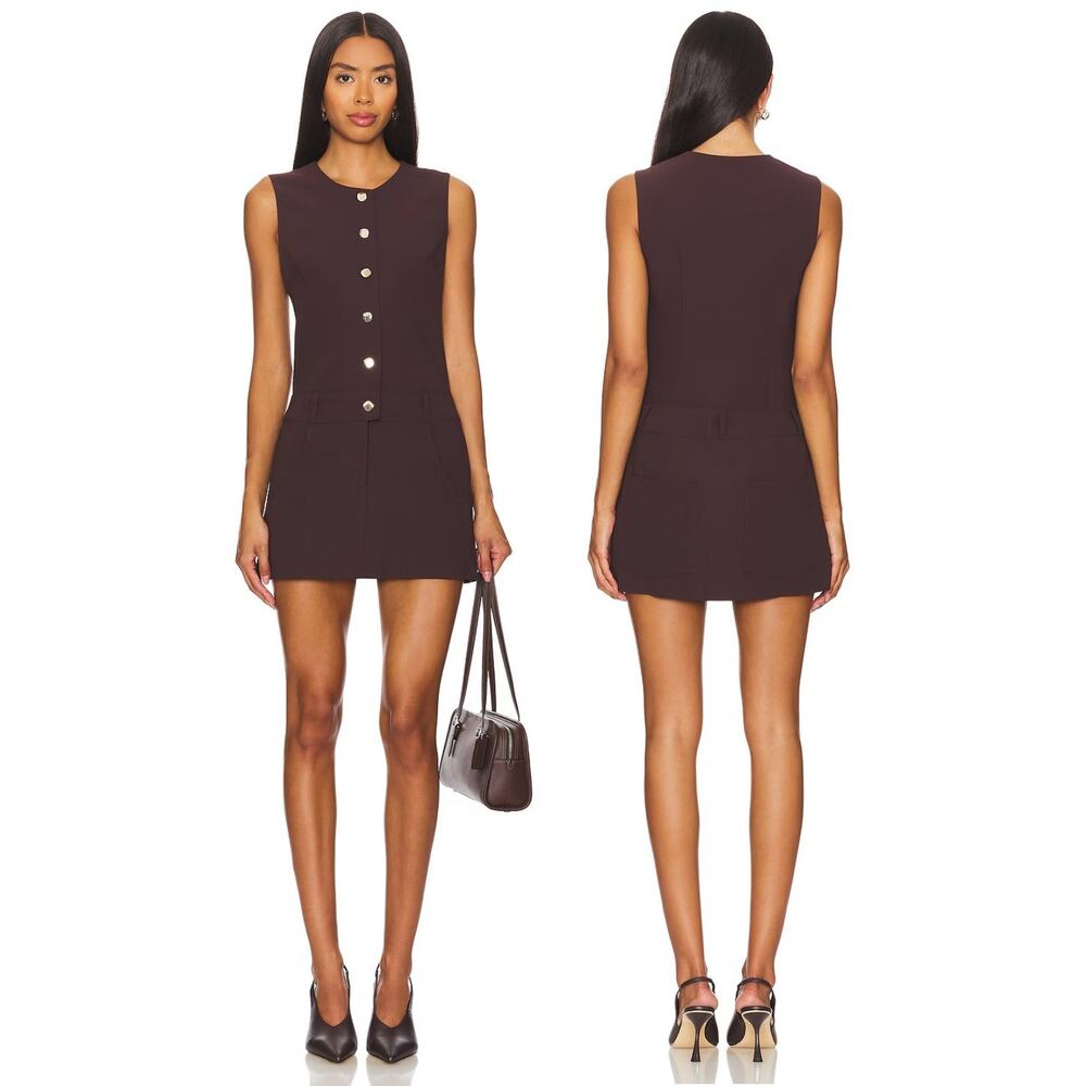 Amanda Uprichard Tori Mini Dress Button Front Sexy Statement Elegant Cocoa Small